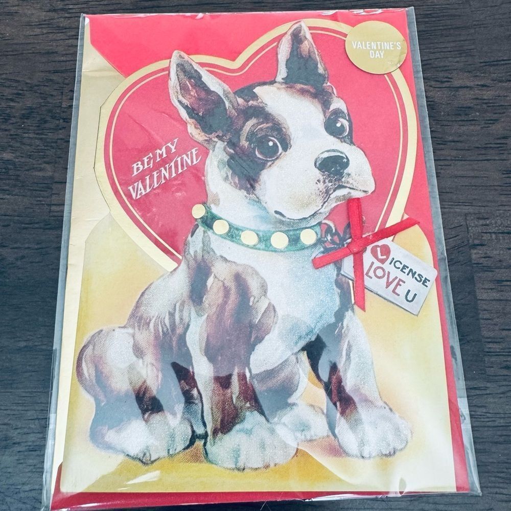 Valentine Boston Terrier Dog Vintage Style Greeting Card